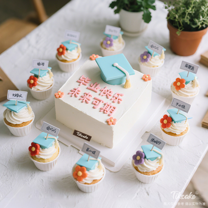 原创毕业主题翻糖鲜奶蛋糕十二（含10个纸杯蛋糕）