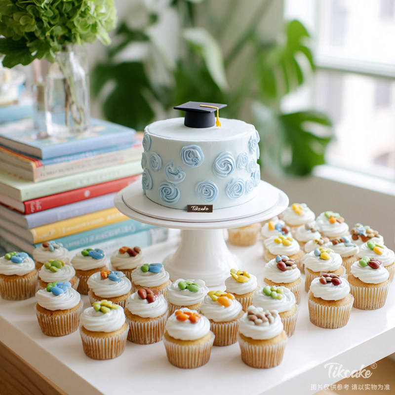 原创毕业主题翻糖鲜奶蛋糕十四（含30个纸杯蛋糕）