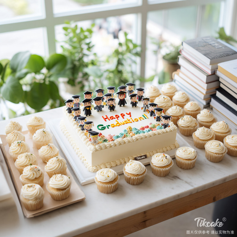 原创毕业主题方形鲜奶蛋糕五（含27个纸杯蛋糕）