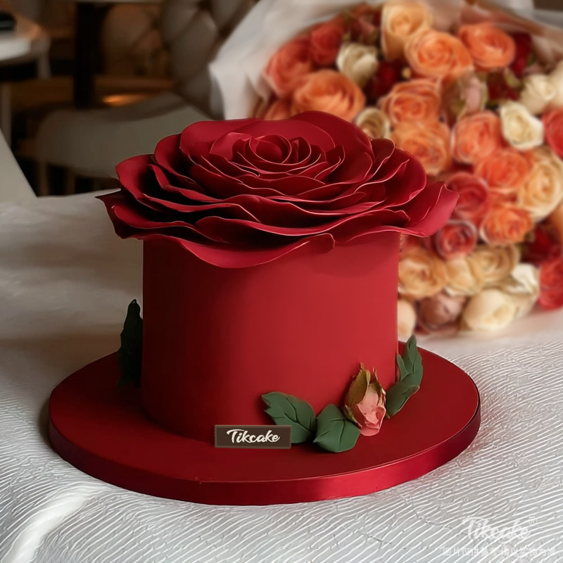 原创红玫瑰主题翻糖鲜奶蛋糕（二）