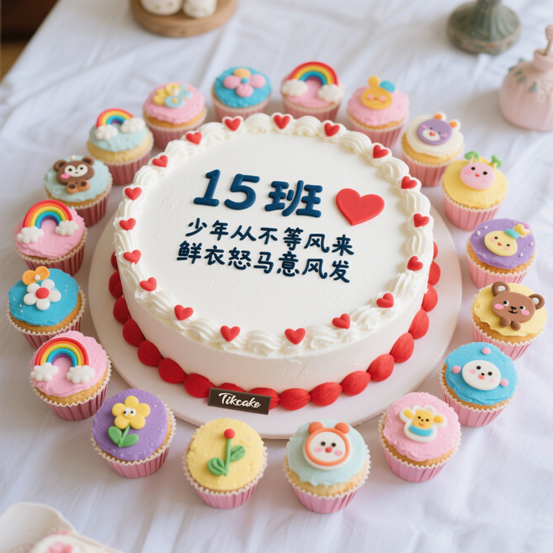 原创毕业主题圆形鲜奶蛋糕（含18个纸杯蛋糕）