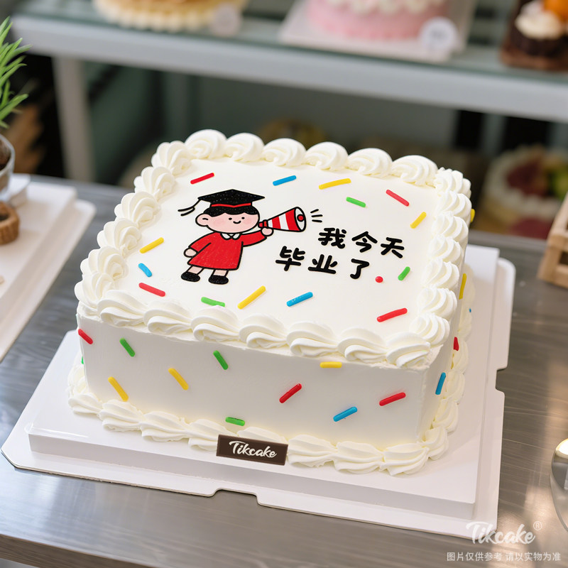 原创毕业主题方形鲜奶蛋糕（八）