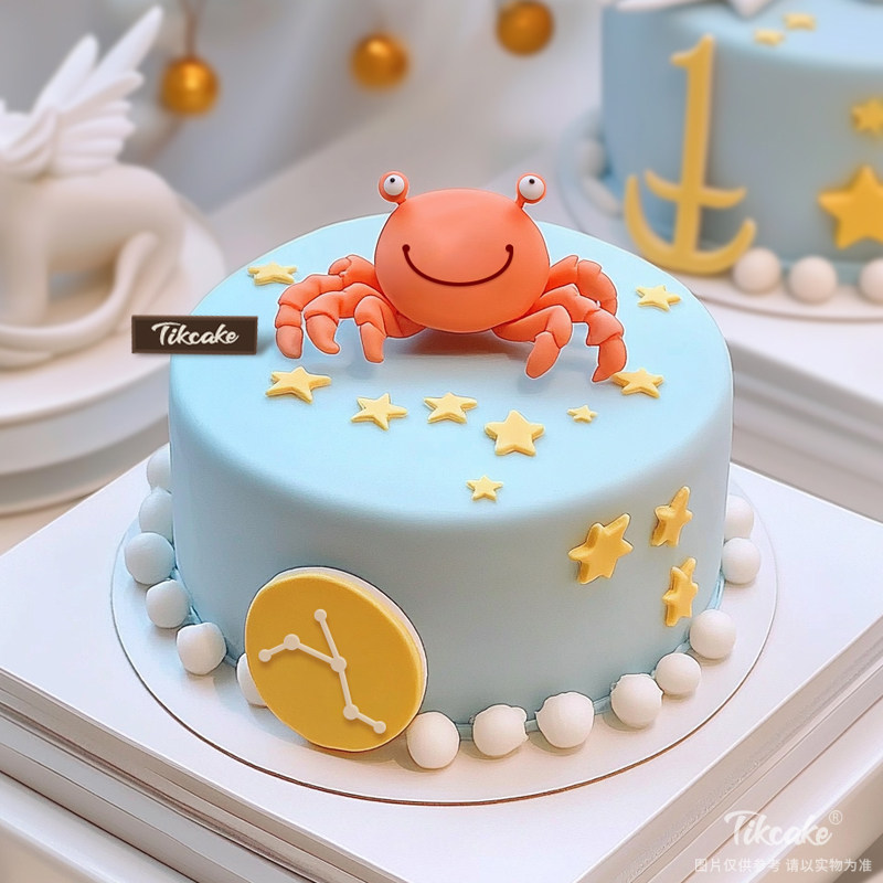 原创巨蟹座主题翻糖鲜奶蛋糕十三（6.22-7.22）