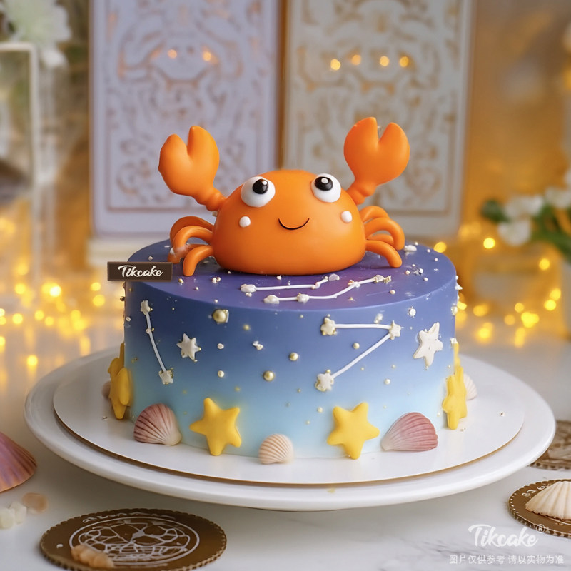 原创巨蟹座主题翻糖鲜奶蛋糕十六（6.22-7.22）