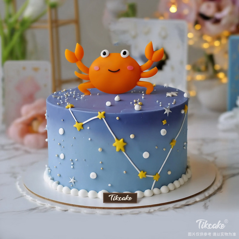 原创巨蟹座主题翻糖鲜奶蛋糕二十（6.22-7.22）