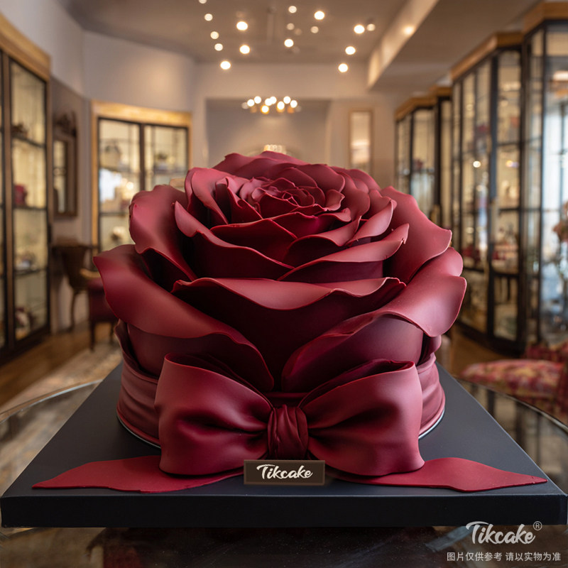 原创红玫瑰主题翻糖蛋糕
