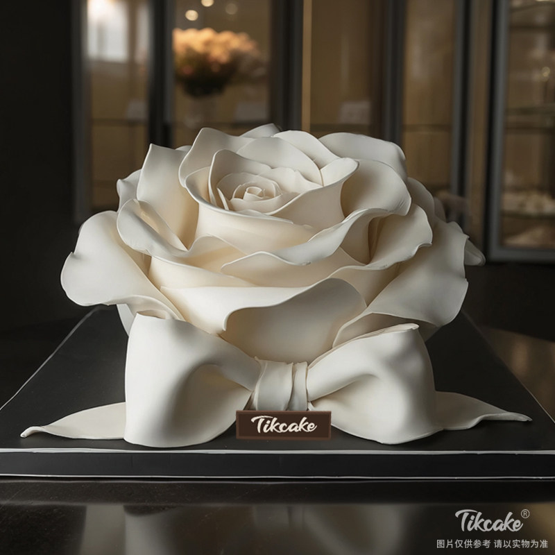 原创白玫瑰主题翻糖蛋糕