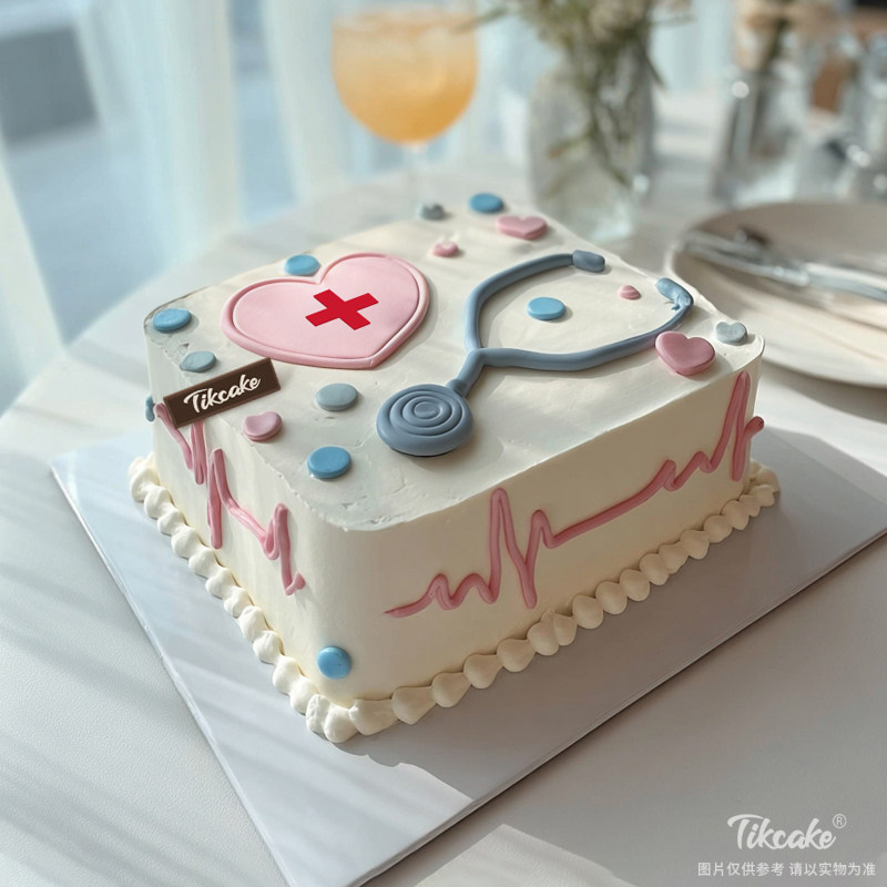 原创医师节主题方形翻糖鲜奶蛋糕