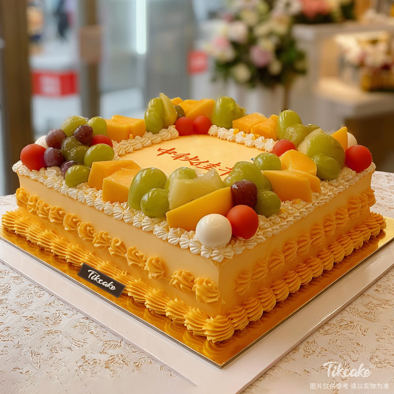 原创中秋节主题方形水果鲜奶蛋糕