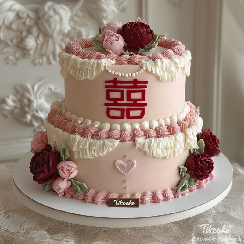 原创婚庆主题双层翻糖鲜奶蛋糕（二）
