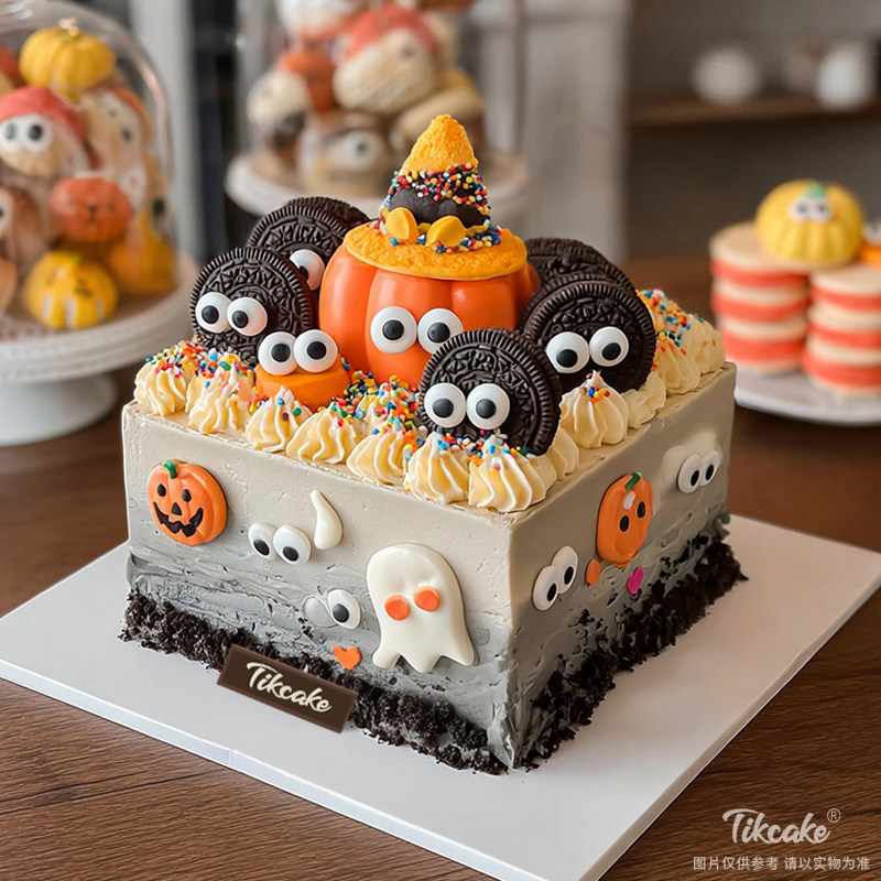 原创万圣节主题方形翻糖鲜奶蛋糕