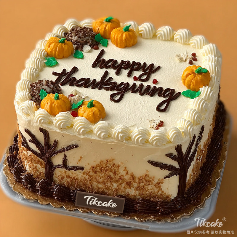 原创感恩节主题方形鲜奶蛋糕