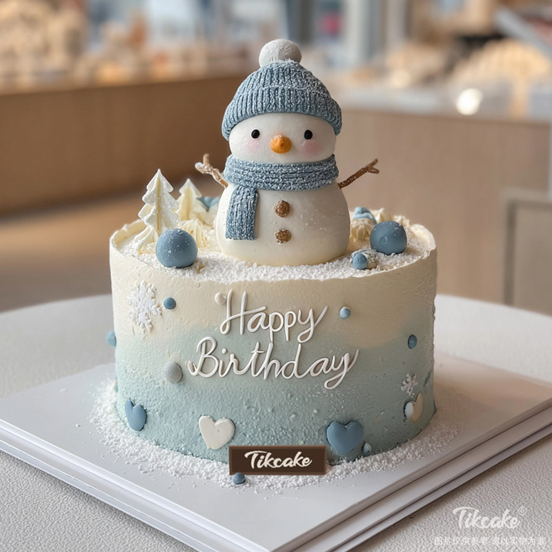 原创小雪人主题翻糖鲜奶蛋糕