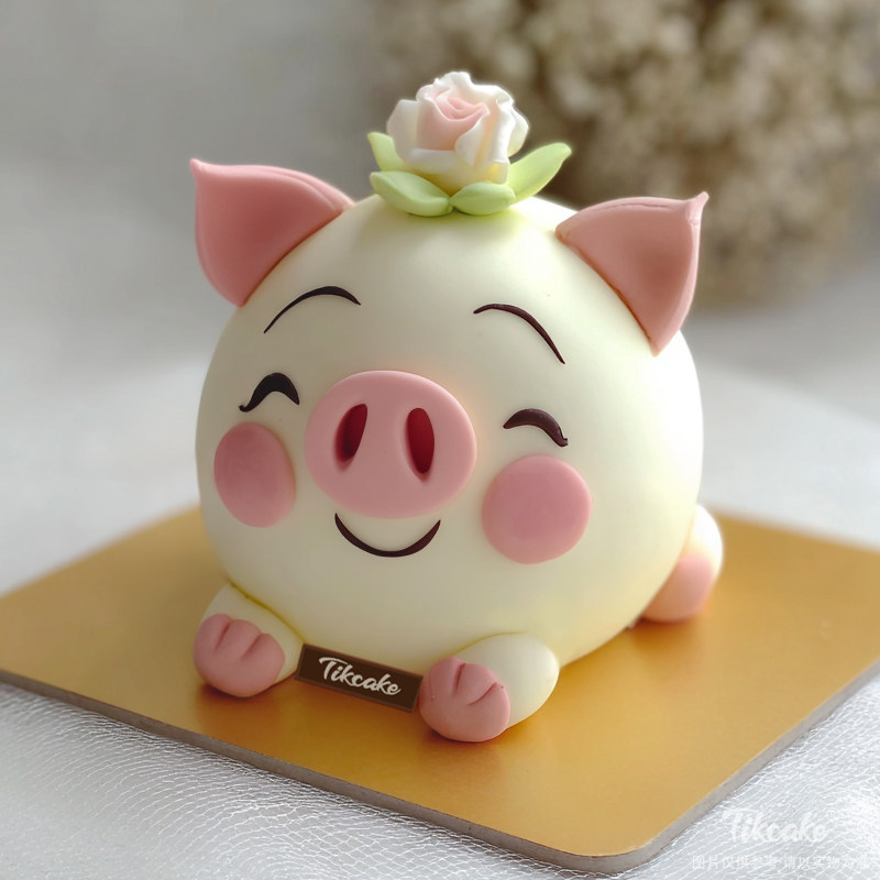 原创十二生肖猪主题翻糖鲜奶蛋糕（八）
