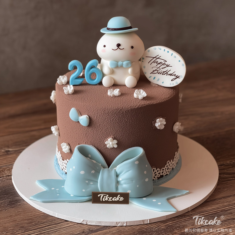 原创可爱绅士风主题翻糖鲜奶蛋糕