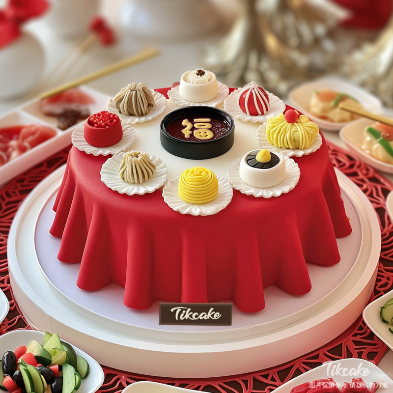 原创2026新年主题翻糖鲜奶蛋糕（八）