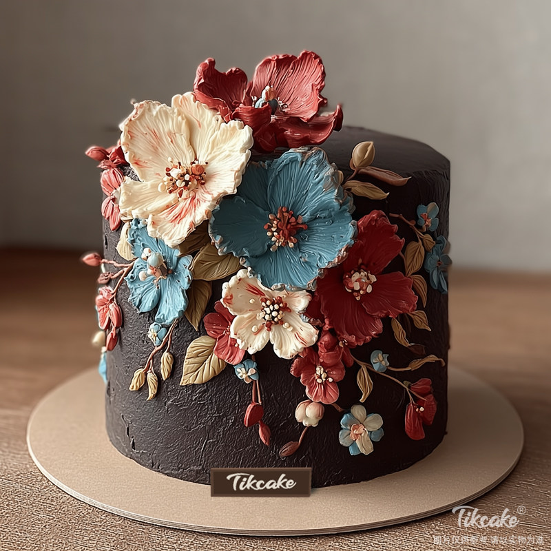 原创优雅花朵主题翻糖鲜奶蛋糕