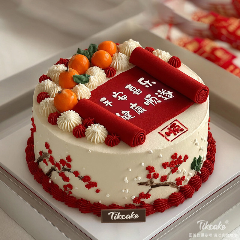 原创送长辈主题翻糖鲜奶蛋糕