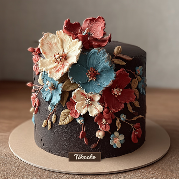 原创优雅花朵主题翻糖鲜奶蛋糕