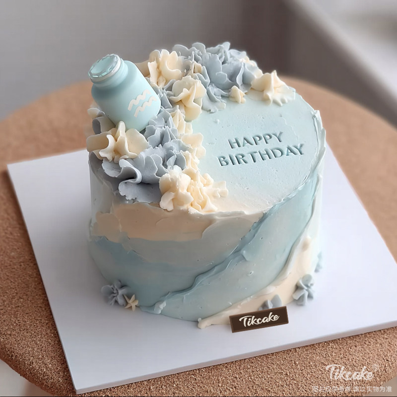 原创水瓶座主题翻糖鲜奶蛋糕十四（1.20-2.18）