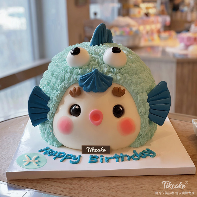 原创双鱼座主题翻糖鲜奶蛋糕八（2.19-3.20）