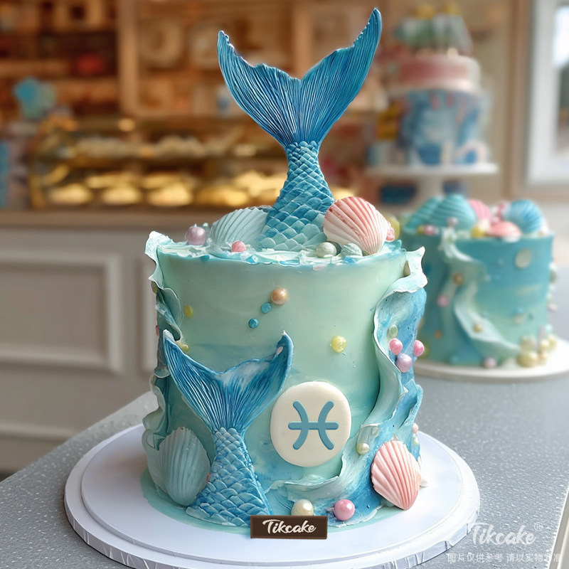 原创双鱼座主题翻糖鲜奶蛋糕十四（2.19-3.20）