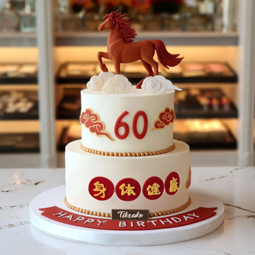 原创十二生肖马主题双层翻糖鲜奶蛋糕
