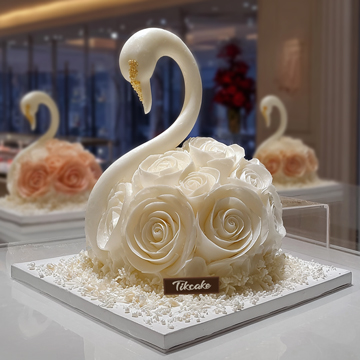 原创天鹅主题翻糖鲜奶蛋糕（二）