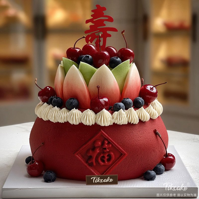 原创祝寿主题翻糖鲜奶蛋糕