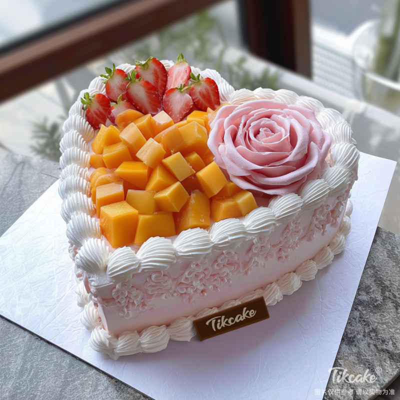 原创爱心主题翻糖水果鲜奶蛋糕