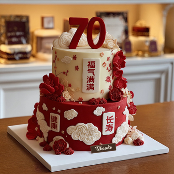 原创祝寿主题双层翻糖鲜奶蛋糕