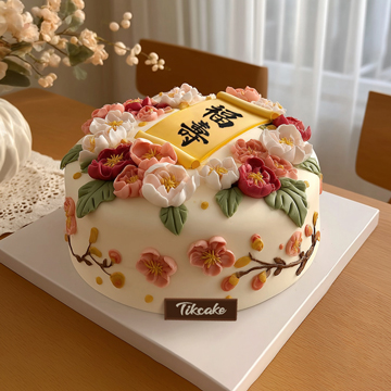 原创祝寿主题翻糖鲜奶蛋糕（二）