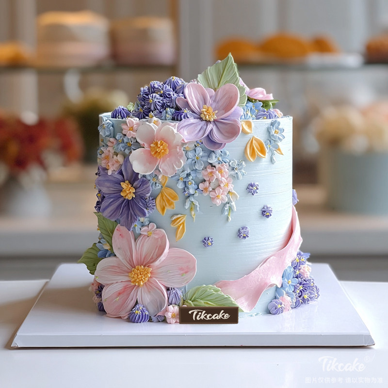 原创优雅花朵主题翻糖鲜奶蛋糕（五）